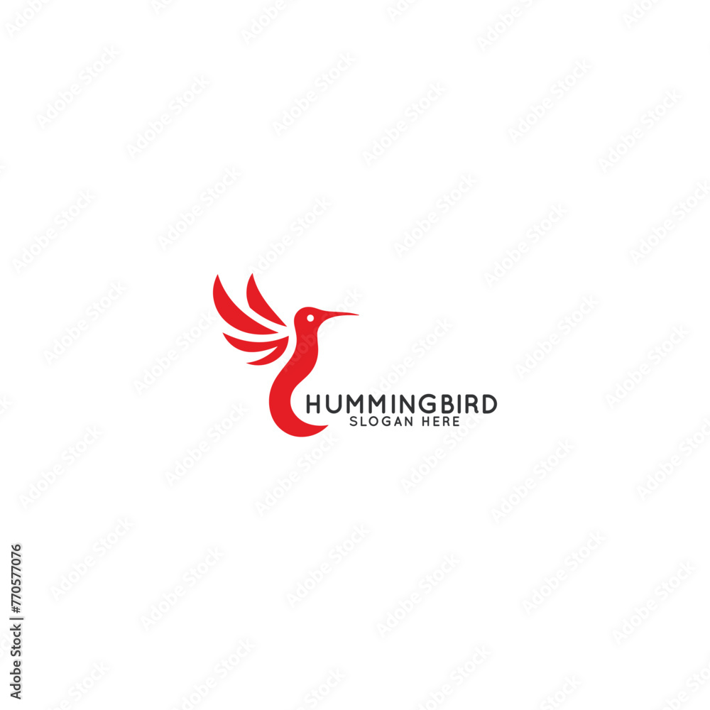 Elegant Red Hummingbird Logo With Slogan on a White Background Elegant Red Hummingbird Logo With Slogan on a White Background