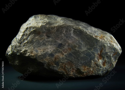Bismutit is a rare precious natural stone on a black background. AI generated. Header banner mockup with space. © Serhii