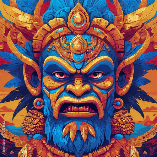 Colorfull totem head illustration © wonderland