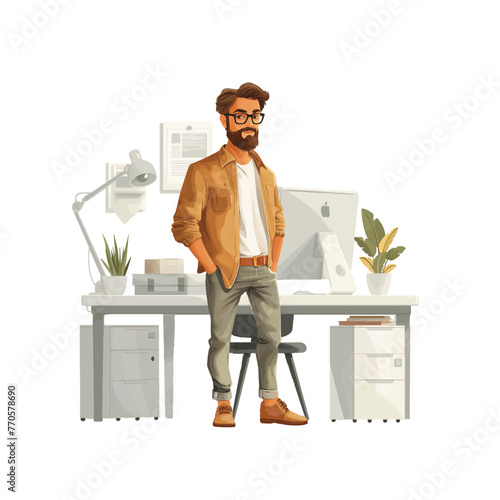 A man works in an office, a flat illustration isolated on a white background, a concept