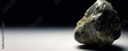 Humite is rare precious natural stone on black background. AI generated. Header banner mockup with space. photo