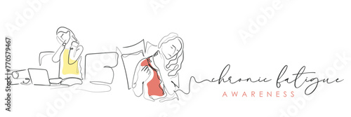 Hand drawn line art vector of Fibromyalgia awareness. Chronic fatigue syndrome. Chronic pain and its awareness