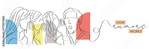 Hand draw line art vector of act of gossip, backbiting and badmouthing. Spreading rumors. Moral dilemma
