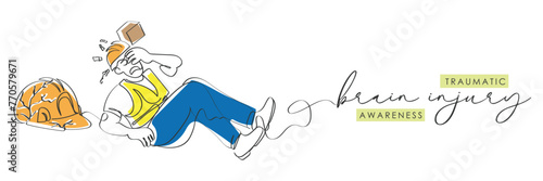 hand drawn line art vector of Traumatic Brain Injury awareness. TBI flash card. Accidents at work.