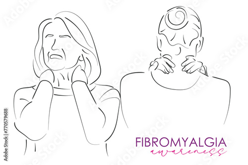 Hand drawn line art vector of Fibromyalgia awareness. Chronic fatigue syndrome. Chronic pain and its awareness