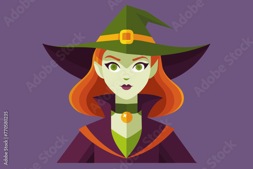 Portrait of a witch in a hat looking in front of her. a magical, mystical event. Concept - Walpurgis Night, Halloween, Sabbath, magic