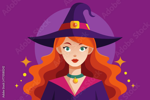 Portrait of a witch in a hat looking in front of her. a magical, mystical event. Concept - Walpurgis Night, Halloween, Sabbath, magic