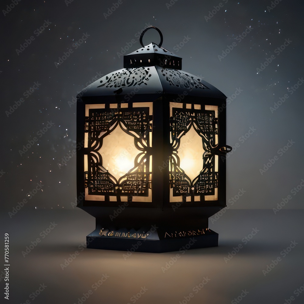 Ramadan Kareem lantern with the moon in the background