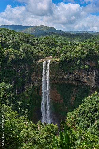 Scenic Chamarel waterfall, the tallest in the Black River National Park in Mauritius island