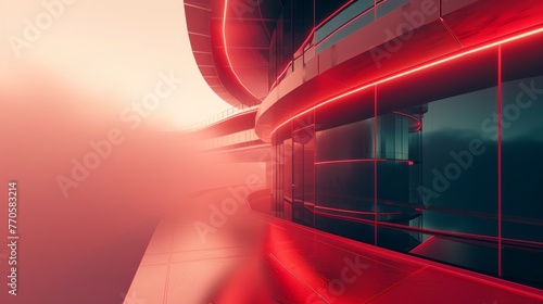 3D rendering of a very modern upscale Black Cyan building, Abstract 3D constructions on red and haze Futuristic, 3D Rendering illustration photo