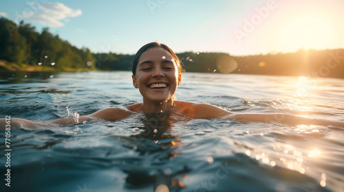 a girl swimming in the lake © HillTract