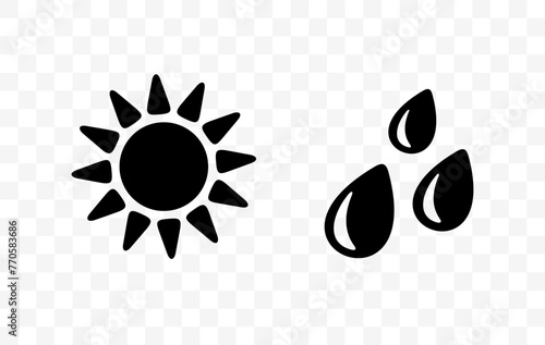 Weather, sun shining and raining, wind and windy, graphic design. Hot weather and sunny, rainstorm, rain and rainy, vector design and illustration