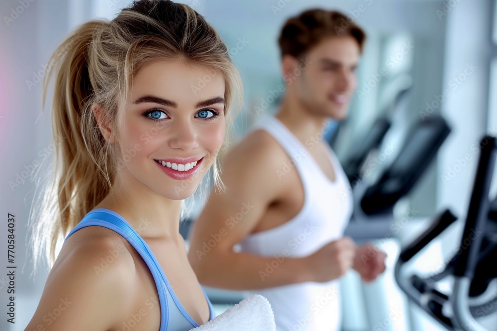 Obraz premium Smiling Woman in Sportswear at Gym