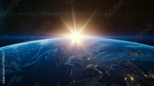 sunrise  view of planet earth from space  astronomy and space concept
