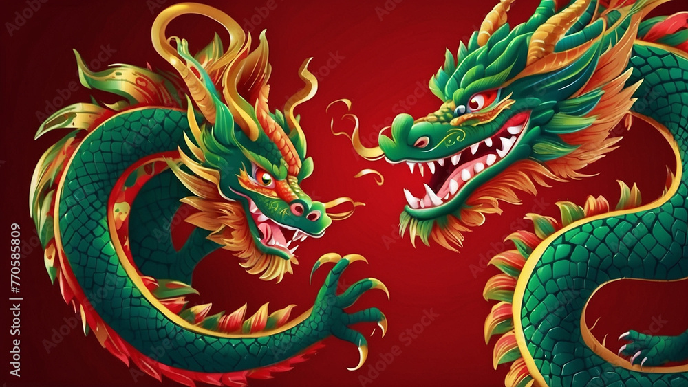 Chinese red-green-gold dragon Chinese red-green-gold dragon