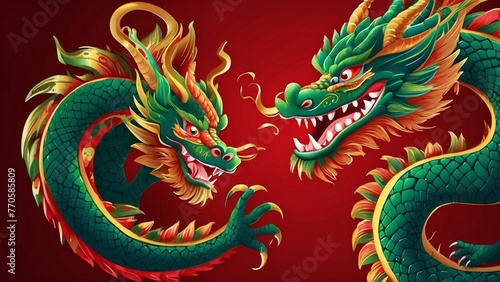 Wallpaper Mural Chinese red-green-gold dragon Torontodigital.ca