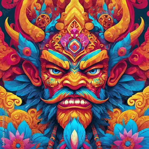 Colorfull totem head illustration © wonderland
