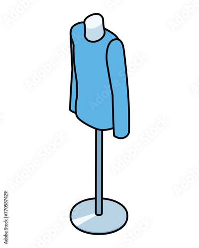 男性用トルソー　長袖Tシャツ着用 - アイソメトリック　主線あり