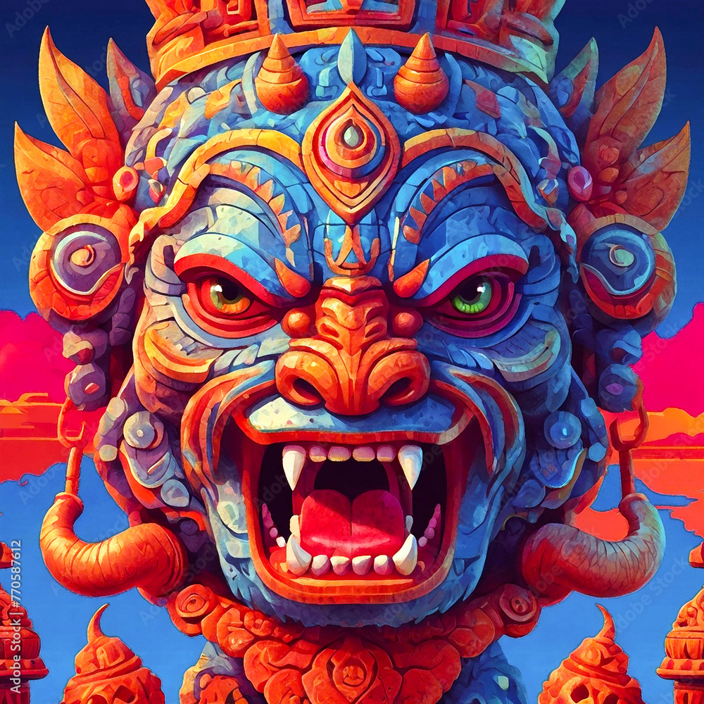 Colorfull totem head illustration