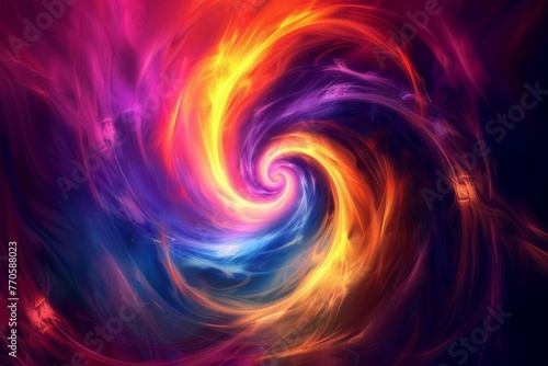 Colorful Vortex Energy, Cosmic Spiral Waves, Multicolor Swirls Explosion, Abstract Futuristic Digital Background