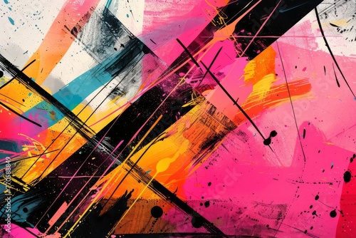 Energetic and colorful abstract background with intersecting lines  shapes  and splatters  inspired by street art and graffiti  digital illustration