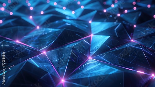 3d render dark blue Neon abstract geometric pattern background