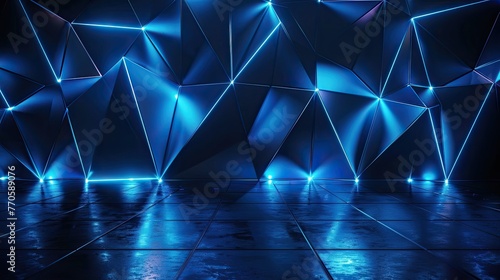 3d render dark blue Neon abstract geometric pattern background