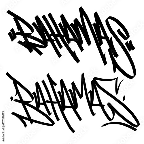 BAHAMAS letter the country name on the world digital illustration graffiti handstyle signature symbol tags painting with black and white color (ID: 770590873)
