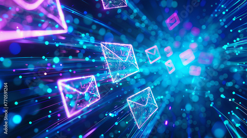 Secure Email Evolution: Blue Digital Envelope Network for High-Speed Delivery & Futuristic Security Symbolism
