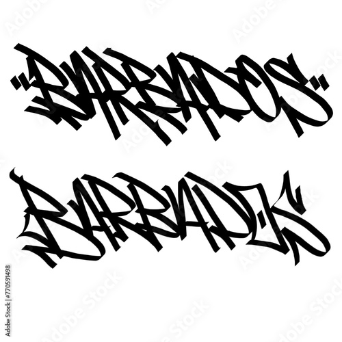 BARBADOS letter the country name on the world digital illustration graffiti handstyle signature symbol tags painting with black and white color (ID: 770591498)