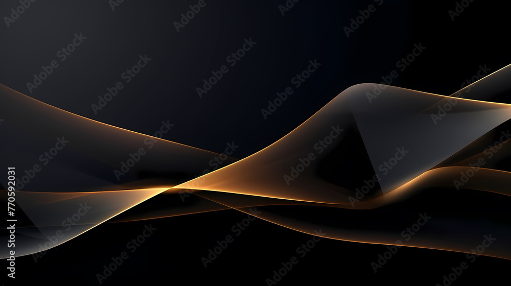 Abstract Gradient Black Background with Luxury Golden Line - obrazy, fototapety, plakaty 