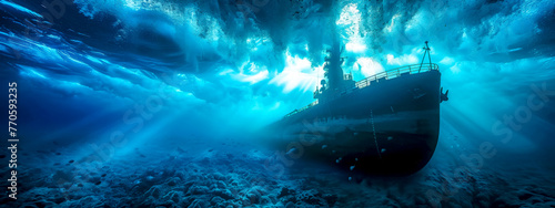 Sunken ship in underwater landscape © edojob