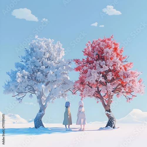 Three Dimensional Modeling: Appreciating the Contrast between Spring's Vibrant Hues and Winter's Serene Beauty photo