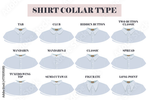 Shirt collar types, shapes and forms collection set