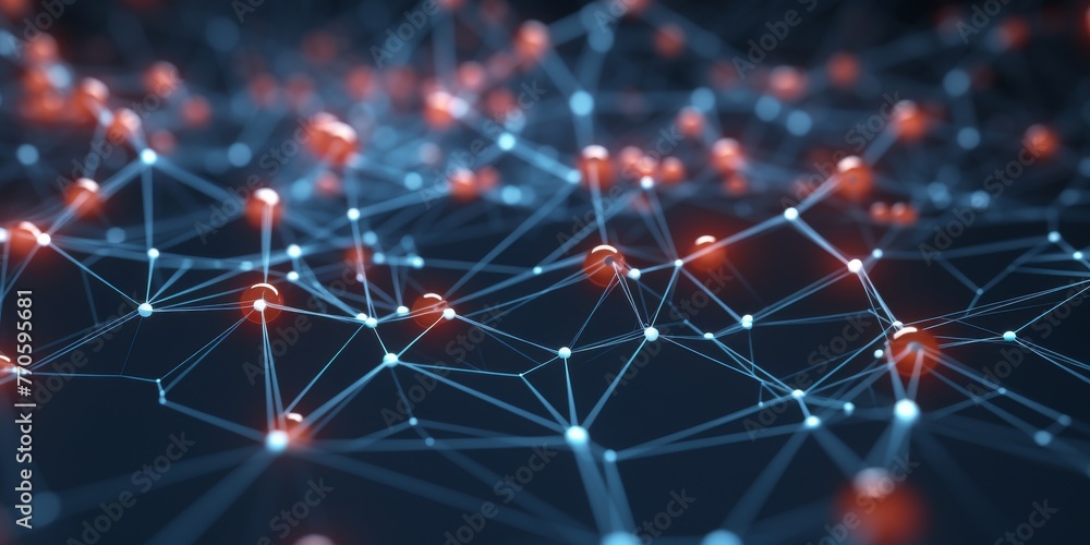 Interconnected Node Structure - Detailed Abstract Network Artwork on Grid Pattern