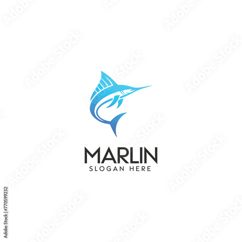 Elegant Blue Marlin Fish Logo Design With Stylish Typography