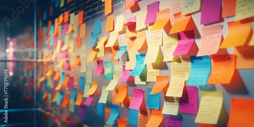 "Vibrant Brainstorming Session with Colorful Sticky Notes and Diverse Team"