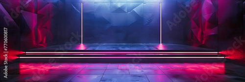 Futuristic Room Illuminated by Neon Blue Lights, Showcasing Modern Design and Advanced Technology © Jahid