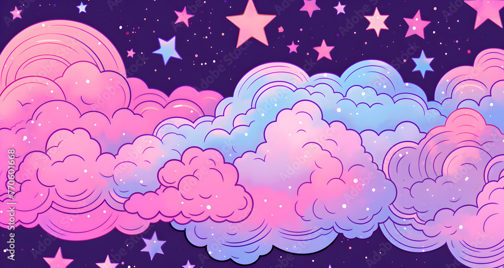 a drawing with some different clouds and stars