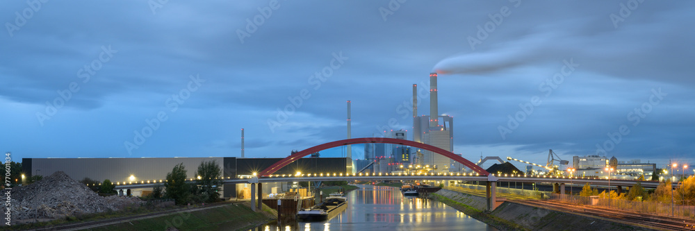 Evening View of a modern Coal Plant in Mannheim, Germany