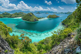  panoramic view of a peaceful island surrounded by turquoise waters and lush greenery