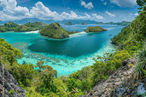  panoramic view of a peaceful island surrounded by turquoise waters and lush greenery © Davivd