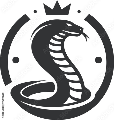 Monochrome King Cobra Logo With a Crown Encircled by a Ring