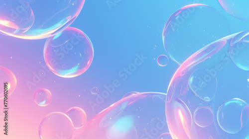 abstract composition with transparent bubbles in pastel pink and blue colors