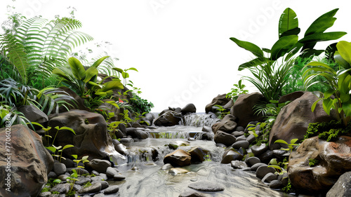 Fototapeta Naklejka Na Ścianę i Meble -  A clear jungle stream winding through rocks isolated on transparent background