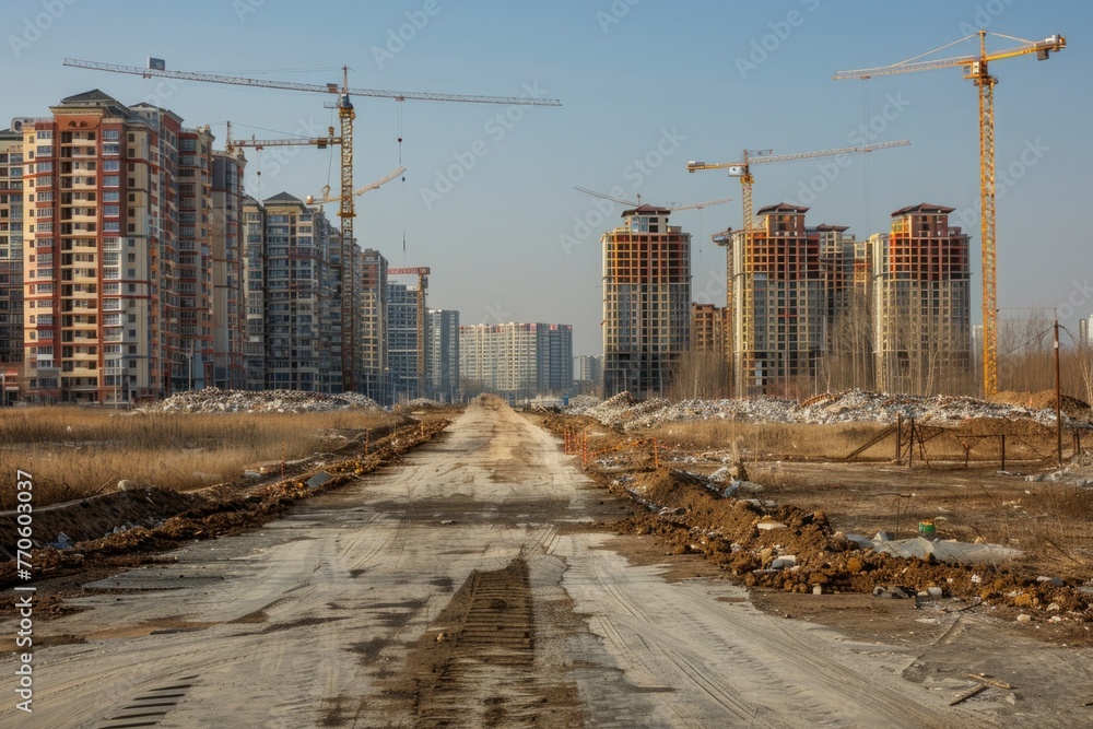 Dawn lights up a desolate abandoned housing project in China, with skeletal buildings and dormant cranes overshadowing a silent testimony to a real estate crisis Dawn lights up a desolate abandoned housing project in China, with skeletal buildings and dormant cranes overshadowing a silent testimony to a real estate crisis