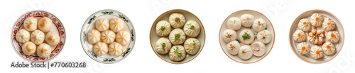 Collection of delicious bakpao on a plate isolated on a transparent background, top view, PNG