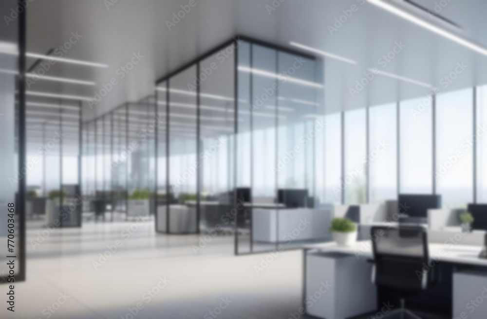 Blurred office workspace, interior workplace  for business presentation background. An empty office background