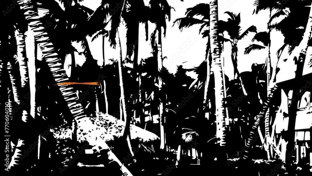 Butterfly flying among forest of palm trees animation. Butterfly flying among forest of palm trees animation.