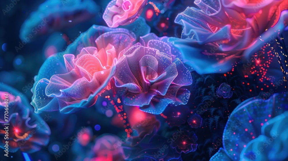 Obraz premium \abstract digital flora and fauna, bioluminescent tech nature thriving in harmony,Generative AI